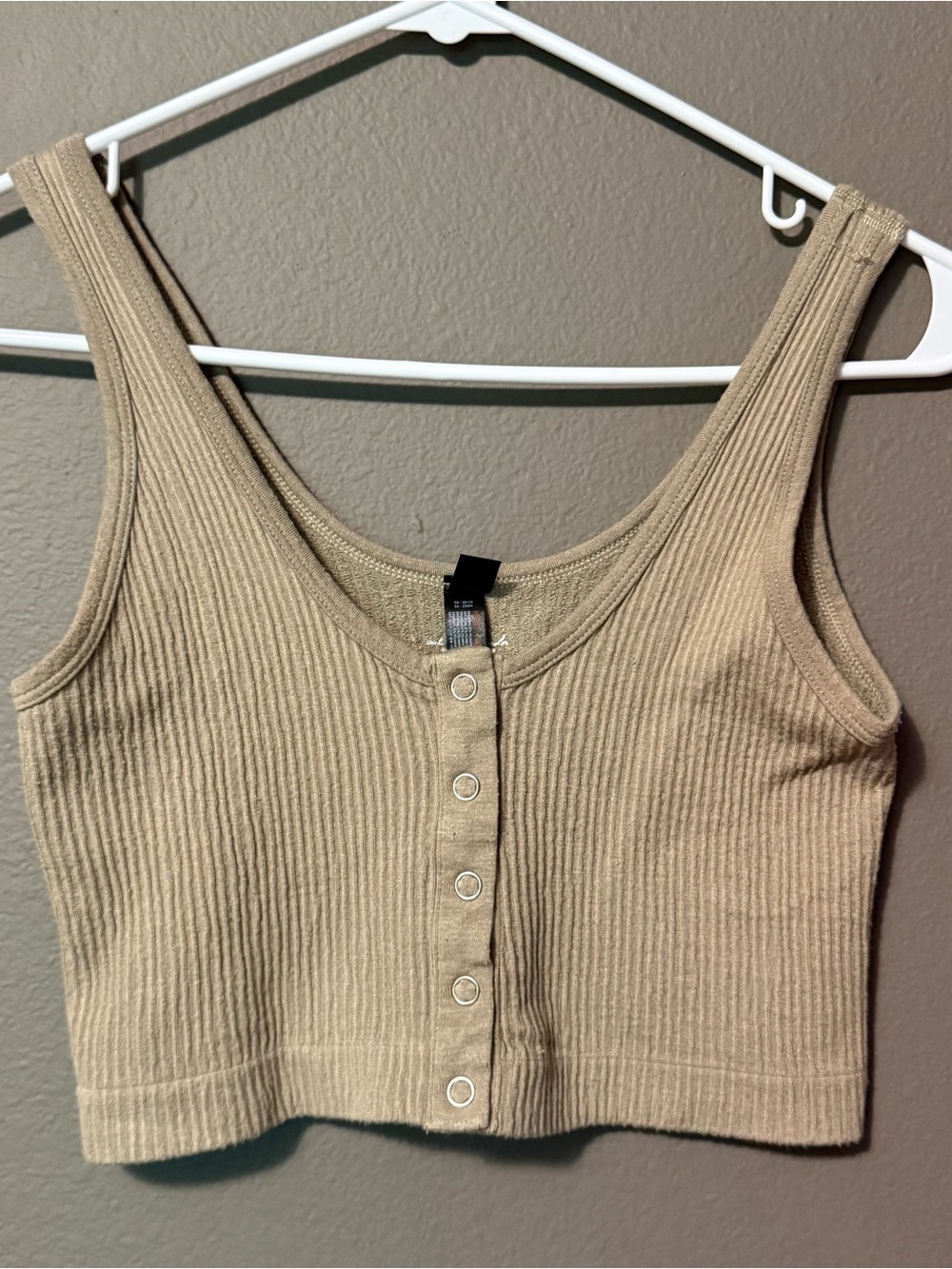 Urban Outfitters Beige Ribbed Snap-Front Crop Tank